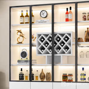 Không gian trưng bày rượu và đồ decor tiện lợi