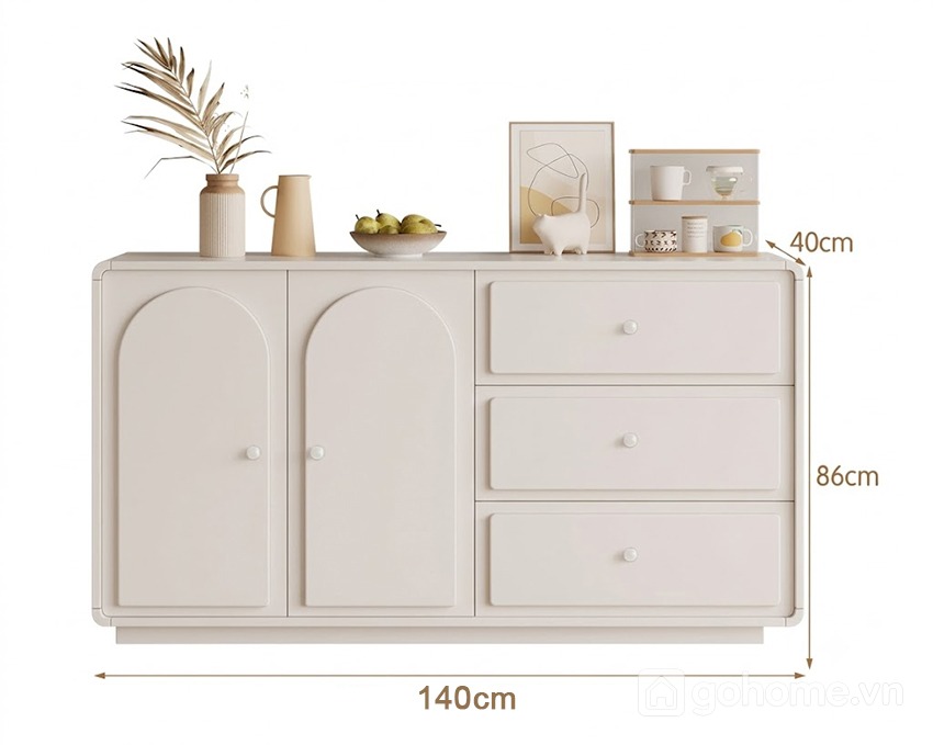 Kích thước chi tiết Tủ Decor Cánh Cong Kết Hợp Ngăn Kéo Thiết Kế Tối Giản GH-56016 2