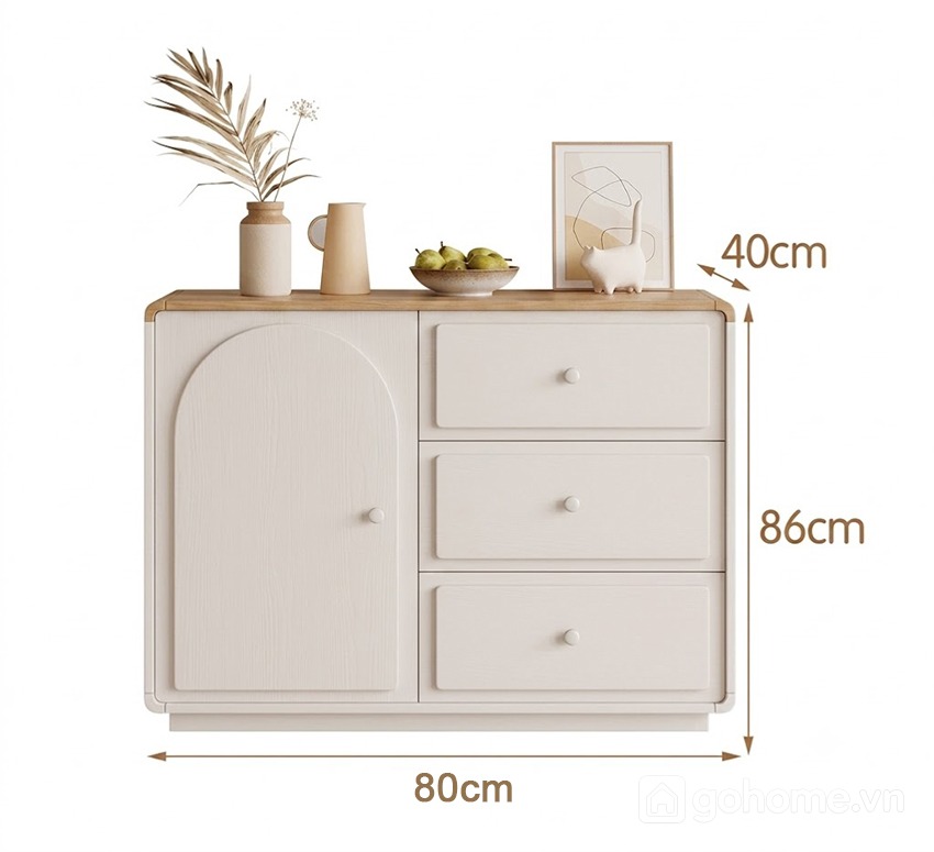 Kích thước chi tiết Tủ Decor Cánh Cong Kết Hợp Ngăn Kéo Thiết Kế Tối Giản GH-56016
