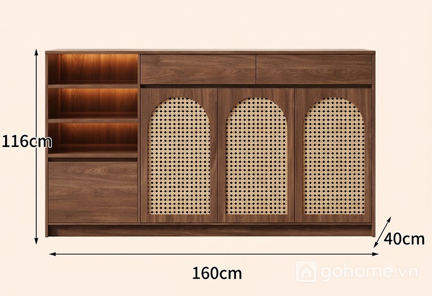 Kích thước chi tiết Tủ Decor Cánh Mây Kết Hợp Ngăn Kéo Đa Năng 2