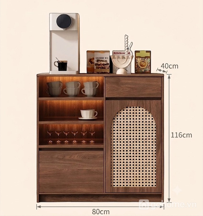 Kích thước chi tiết Tủ Decor Cánh Mây Kết Hợp Ngăn Kéo Đa Năng