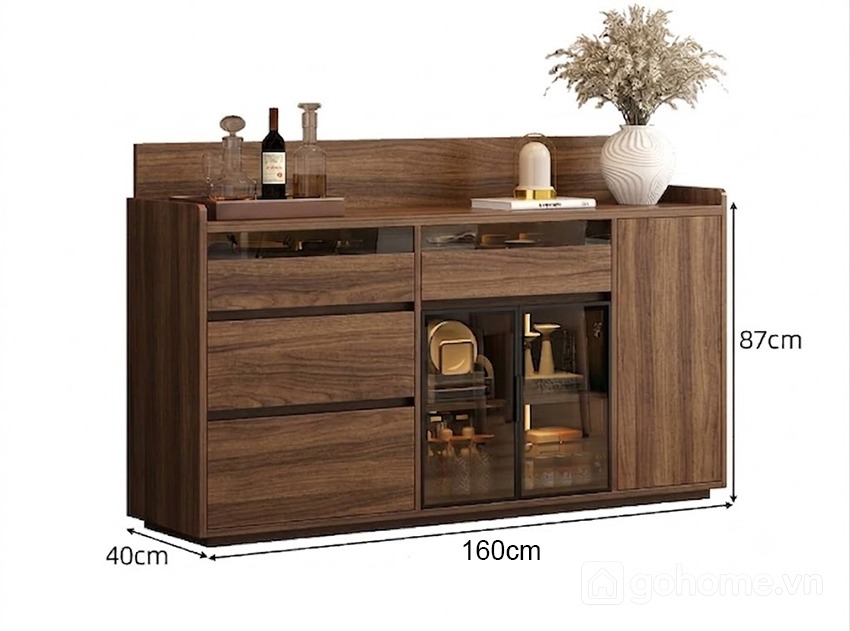 Kích thước chi tiết Tủ Decor Gỗ Cánh Kính Thấp Hiện Đại Cho Phòng Khách GH-56008 3