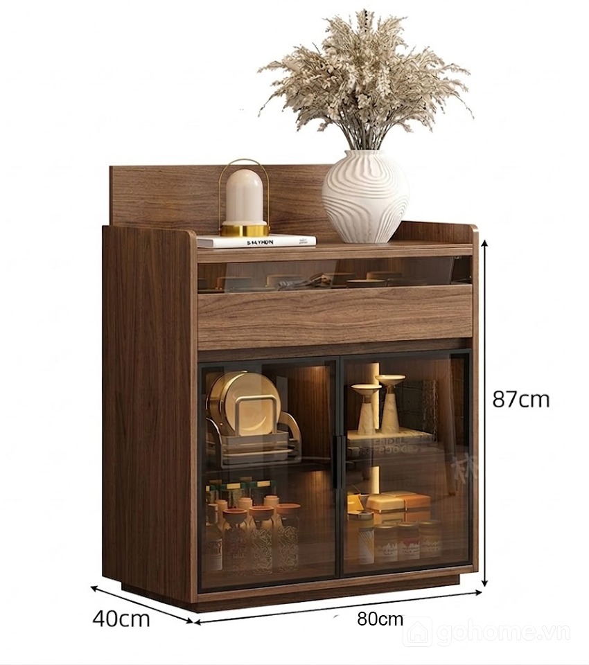 Kích thước chi tiết Tủ Decor Gỗ Cánh Kính Thấp Hiện Đại Cho Phòng Khách GH-56008