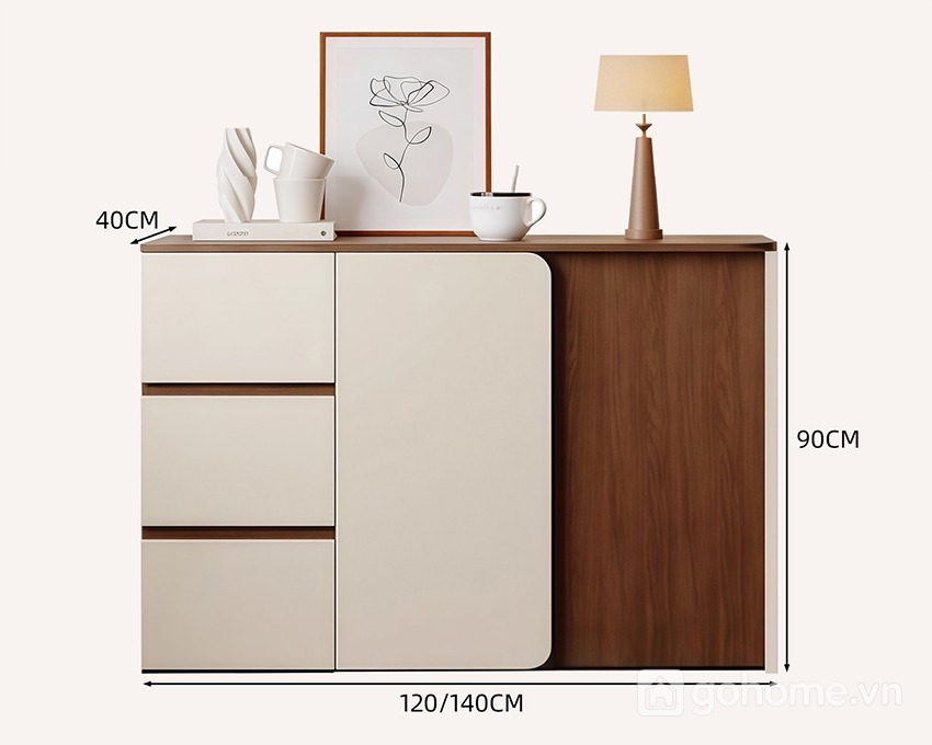 Kích thước chi tiết Tủ Decor Kết Hợp Ngăn Kéo Và Cánh Tủ Hiện Đại GH-56009 2