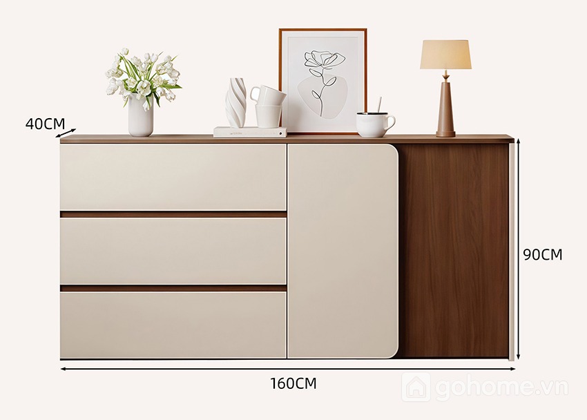 Kích thước chi tiết Tủ Decor Kết Hợp Ngăn Kéo Và Cánh Tủ Hiện Đại GH-56009 3
