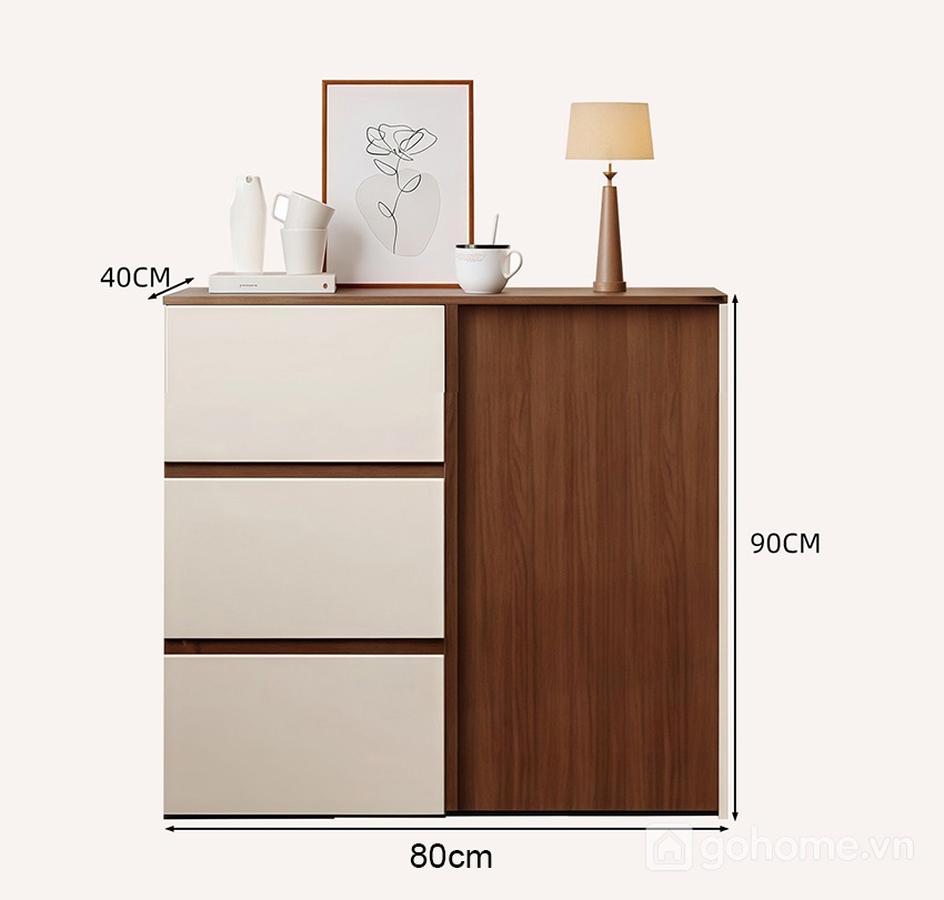 Kích thước chi tiết Tủ Decor Kết Hợp Ngăn Kéo Và Cánh Tủ Hiện Đại GH-56009
