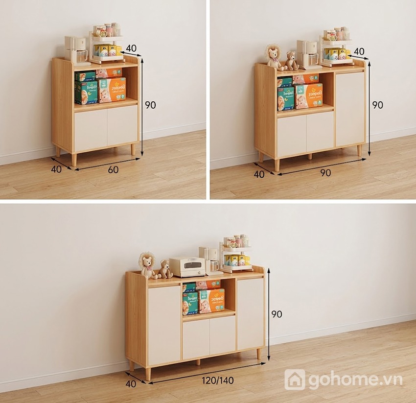 Kích thước chi tiết Tủ Gỗ 4 Cánh Kết Hợp Ngăn Mở Tiện Dụng GH-56020
