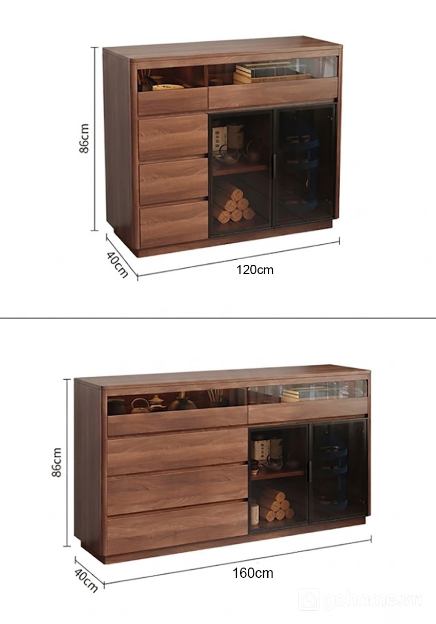 Kích thước chi tiết Tủ Lưu Trữ Gỗ Cánh Kính Kết Hợp Ngăn Kéo Tiện Nghi GH-56018 2
