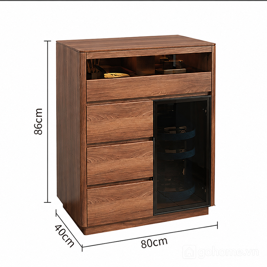 Kích thước chi tiết Tủ Lưu Trữ Gỗ Cánh Kính Kết Hợp Ngăn Kéo Tiện Nghi GH-56018