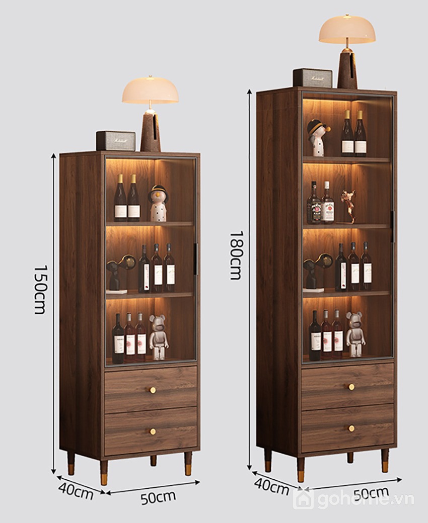 Kích thước chi tiết Tủ Rượu Đứng Trang Trí Phòng Khách Hiện Đại GH-54007