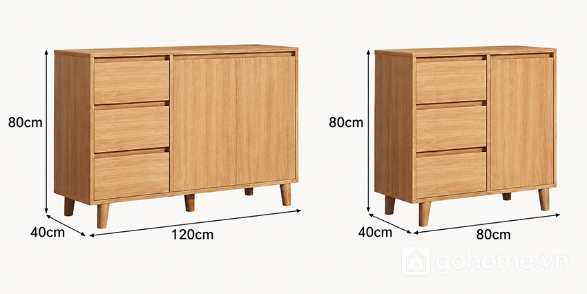 Kích thước chi tiết Tủ Trang Trí Gỗ Có Ngăn Kéo Và Cánh Mở Tiện Lợi GH-56019
