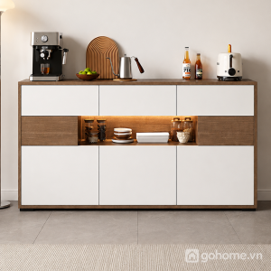Thiết kế phối gỗ và trắng dễ tạo điểm nhấn