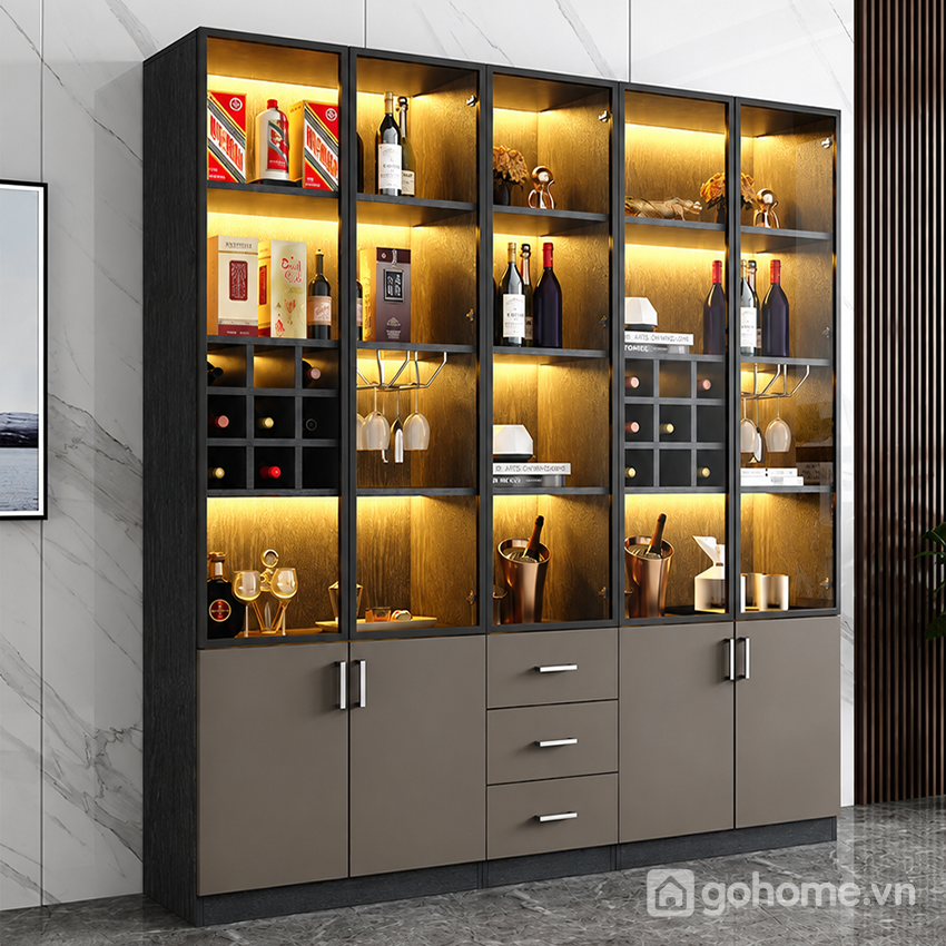 Tủ rượu kính đẹp sang trọng, vừa trưng bày vừa lưu trữ