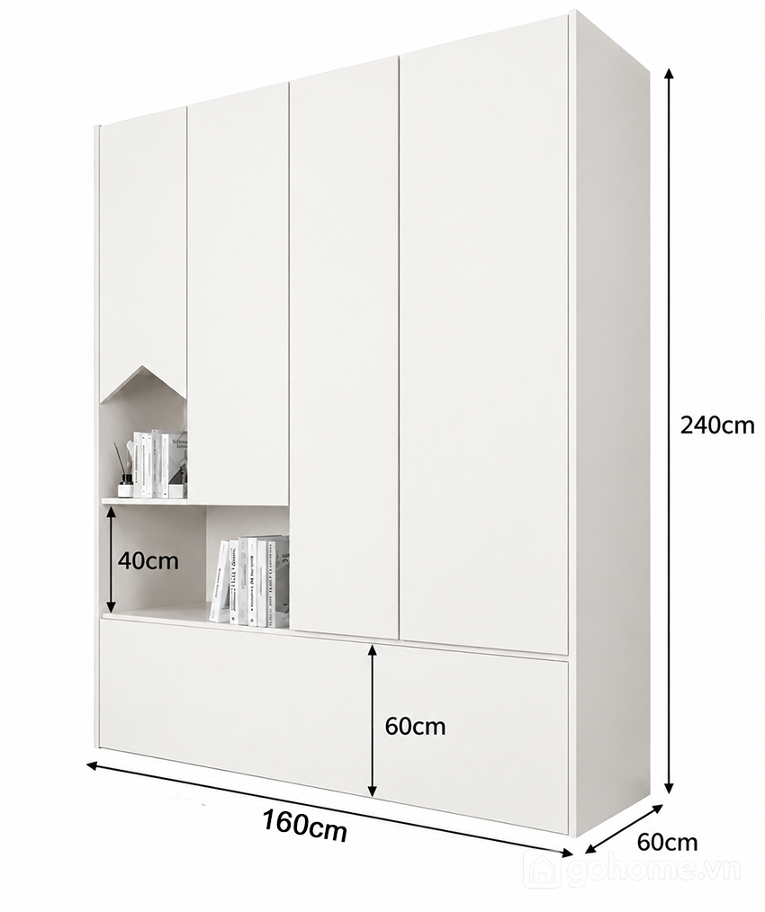 Kích thước chi tiết Tủ Áo Gỗ Tối Giản Hiện Đại Nhiều Khoang GH-13097 2