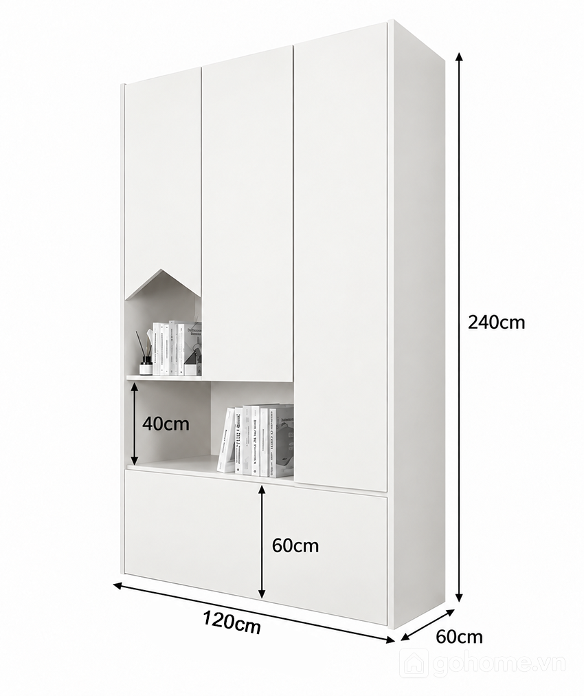 Kích thước chi tiết Tủ Áo Gỗ Tối Giản Hiện Đại Nhiều Khoang GH-13097