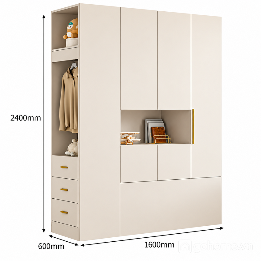 Kích thước chi tiết Tủ Quần Áo Đa Năng Nhiều Khoang Hiện Đại GH-13096 2