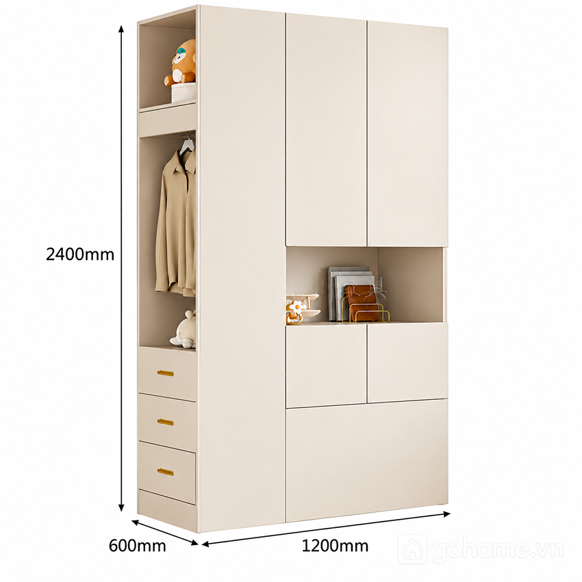 Kích thước chi tiết Tủ Quần Áo Đa Năng Nhiều Khoang Hiện Đại GH-13096