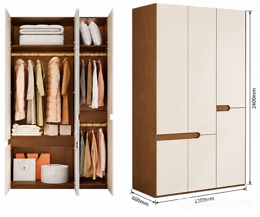 Kích thước chi tiết Tủ Quần Áo Nhiều Cánh Thiết Kế Tối Giản GH-13098 2
