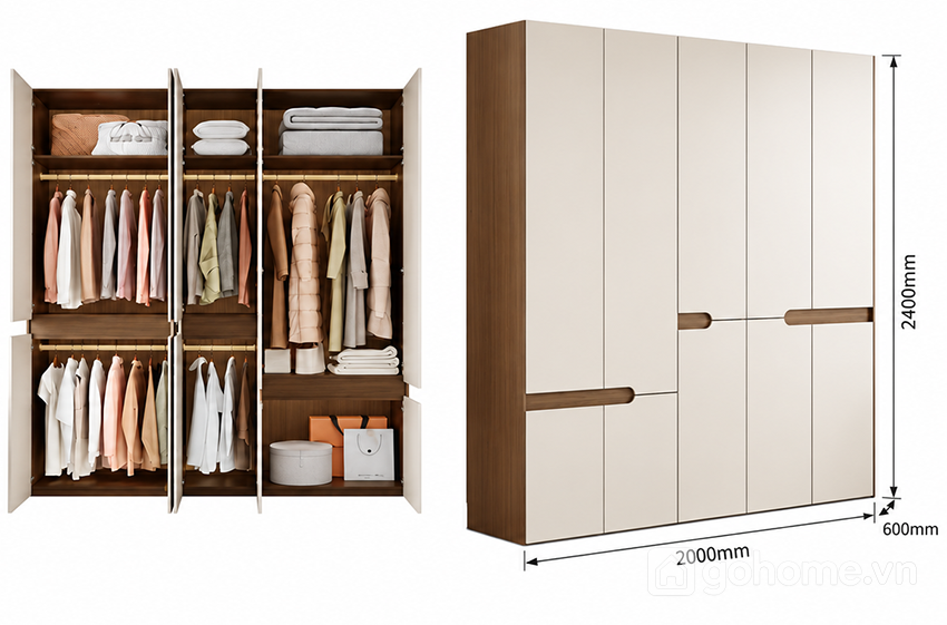 Kích thước chi tiết Tủ Quần Áo Nhiều Cánh Thiết Kế Tối Giản GH-13098 3