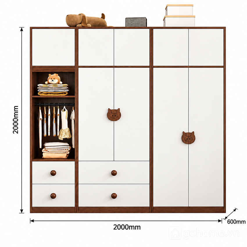 Kích thước chi tiết Tủ Quần Áo Trẻ Em Kết Hợp Khu Treo Đồ Tiện Dụng GH-13101 2