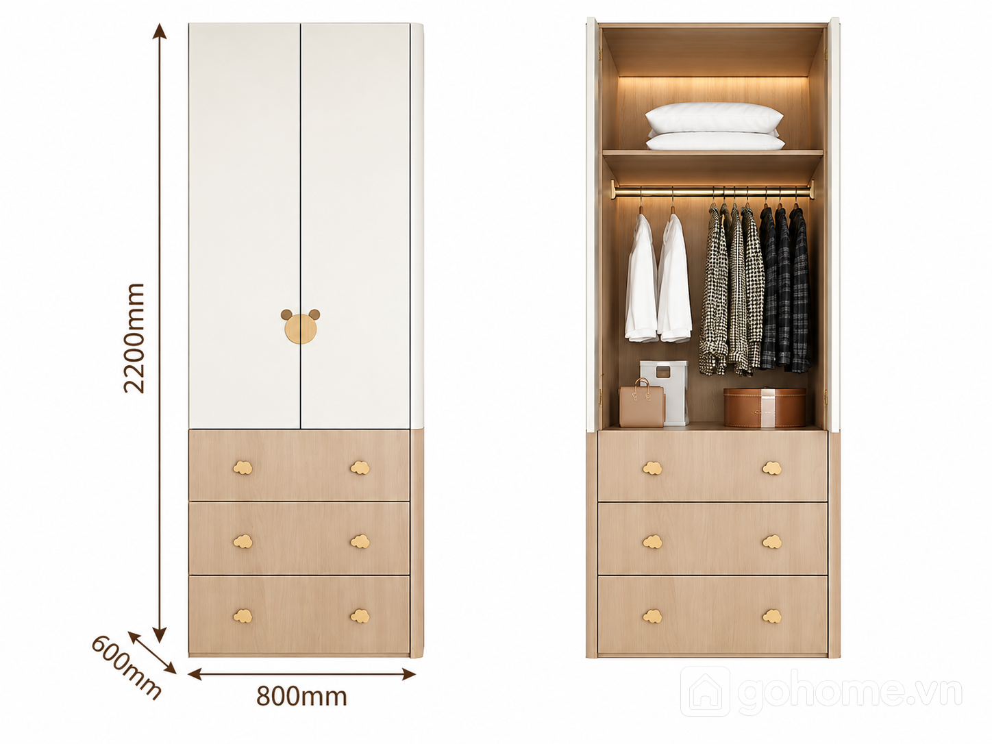 Kích thước chi tiết Tủ Quần Áo Trẻ Em Nhiều Ngăn Kéo Tiện Dụng GH-130100