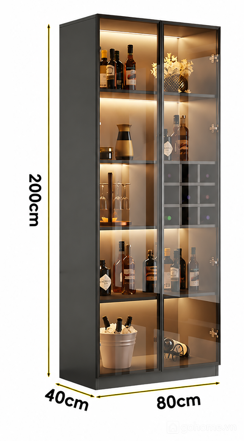 Kích thước chi tiết Tủ Rượu Cao Trưng Bày Phòng Khách Hiện Đại GH-54008