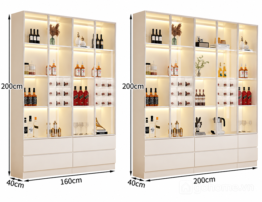 Kích thước chi tiết Tủ Rượu Kết Hợp Khoang Decor Hiện Đại 2