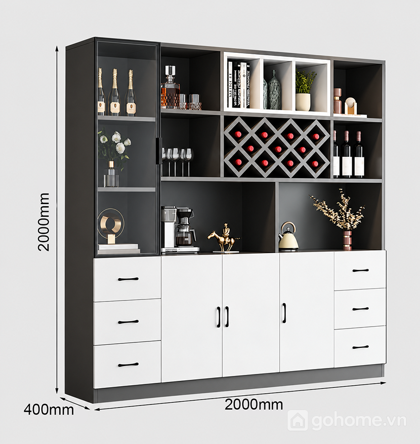 Kích thước chi tiết Tủ Rượu Nhiều Ngăn Để Chai Và Đồ Trang Trí GH-54013 3