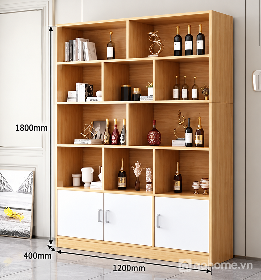 Kích thước chi tiết Tủ Rượu Nhiều Tầng Kết Hợp Kệ Trang Trí GH-54018 2
