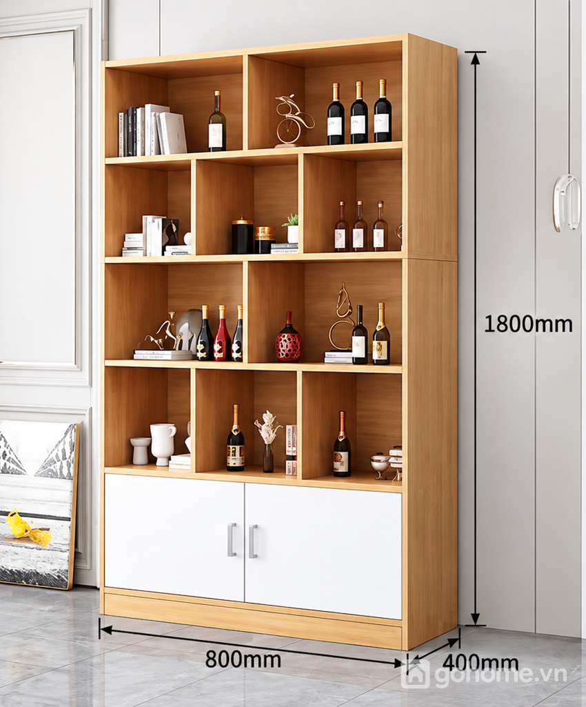 Kích thước chi tiết Tủ Rượu Nhiều Tầng Kết Hợp Kệ Trang Trí GH-54018