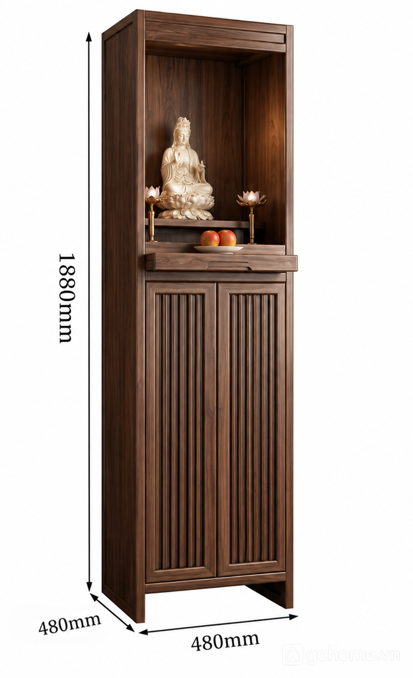 Kích thước chi tiết Tủ Thờ Đứng Gỗ Tự Nhiên Có Khoang Thờ Sâu GH-91082