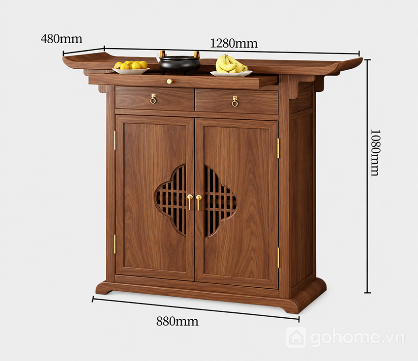 Kích thước chi tiết Tủ Thờ Gỗ Tự Nhiên Cánh Họa Tiết Cổ Điển GH-91079 2