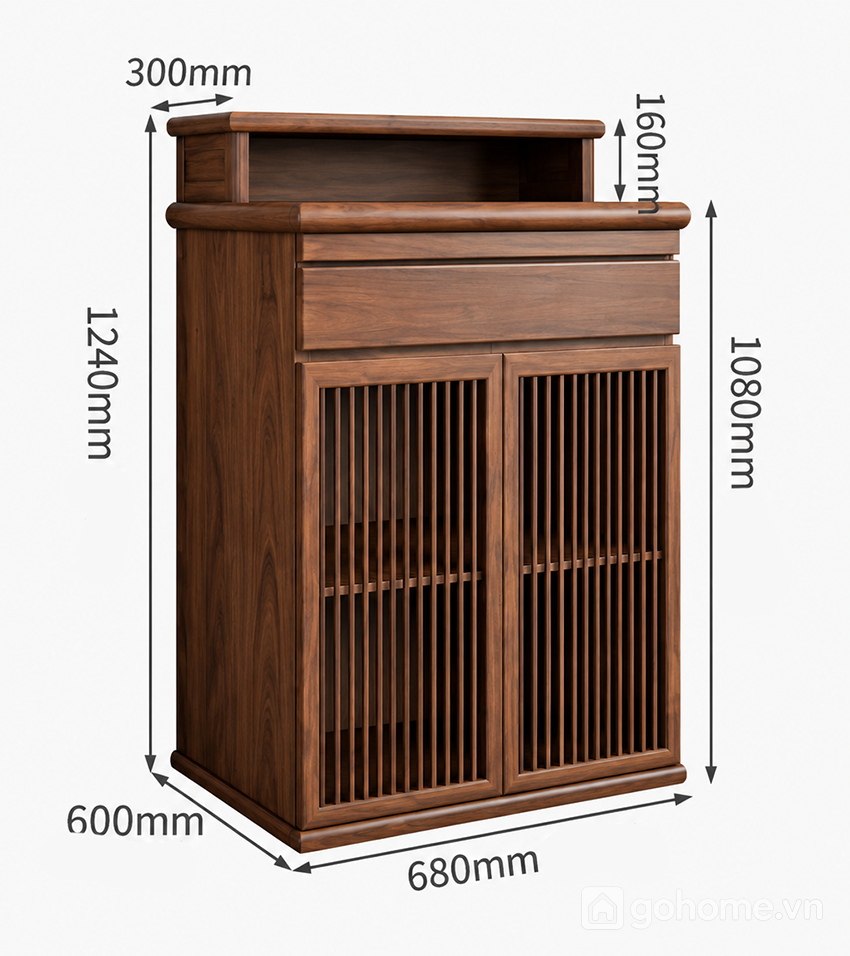 Kích thước chi tiết Tủ Thờ Gỗ Tự Nhiên Cánh Nan Hiện Đại GH-91077