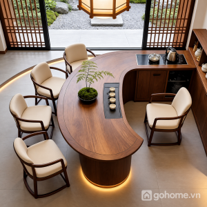 Mặt bàn rộng rãi, thuận tiện bố trí nhiều vị trí thưởng trà