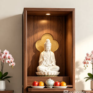 Thiết kế khoang thờ mở trang nghiêm và hiện đại