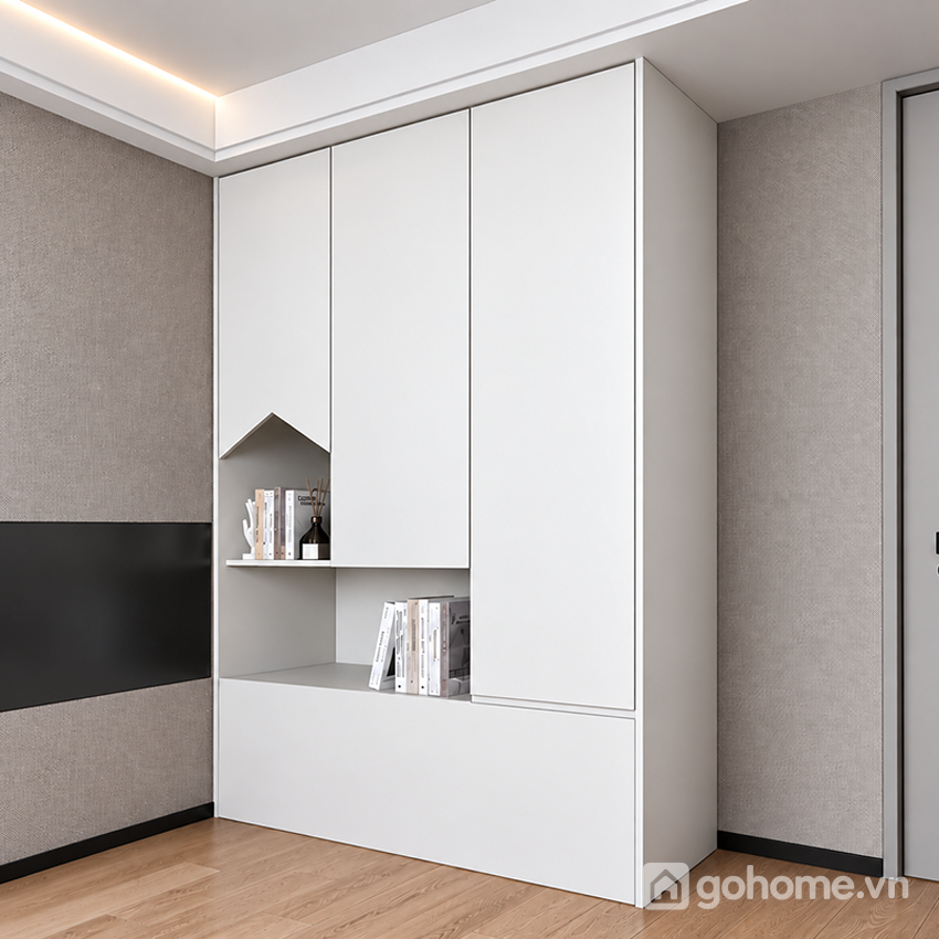 Tủ áo gỗ tối giản hiện đại kết hợp hốc trang trí