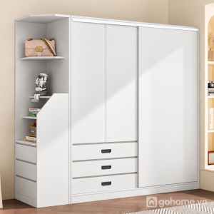 Tủ Quần Áo Cánh Lùa Kết Hợp Kệ Bên Hông Và Ngăn Kéo GH-13092 - ảnh chi tiết 1