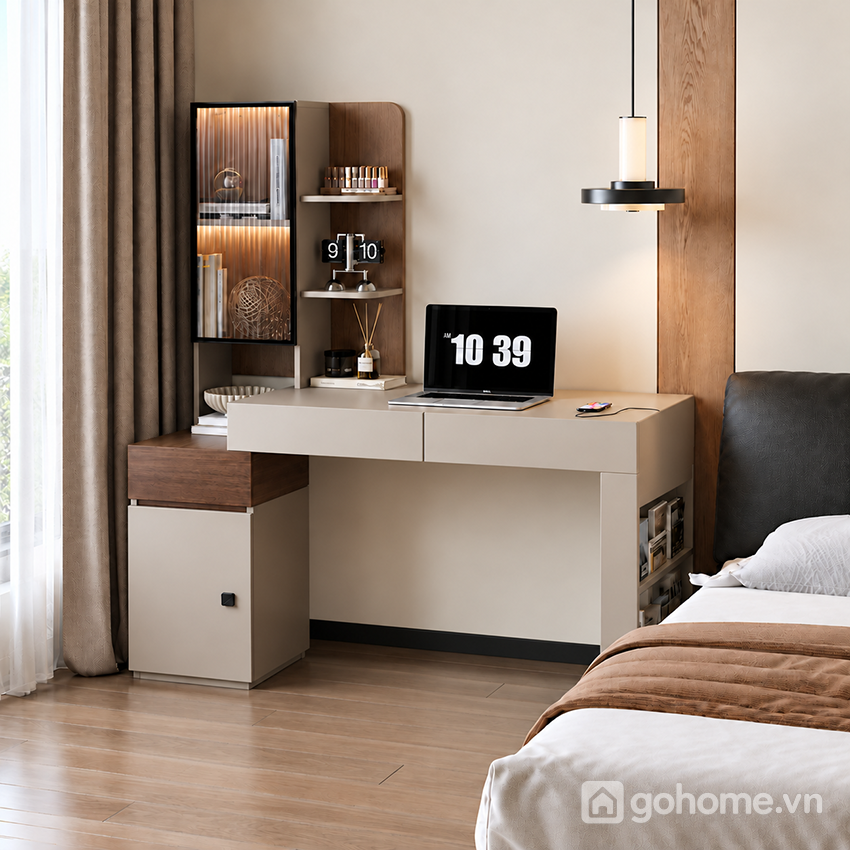 Bàn Học Liền Tủ Kính Trang Trí Có Ngăn Kéo GH-72061 - ảnh chi tiết 4