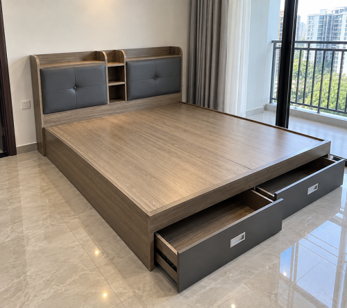 Giường Ngủ Bọc Nệm Có Kệ Đầu Giường Và Ngăn Kéo GH-11066