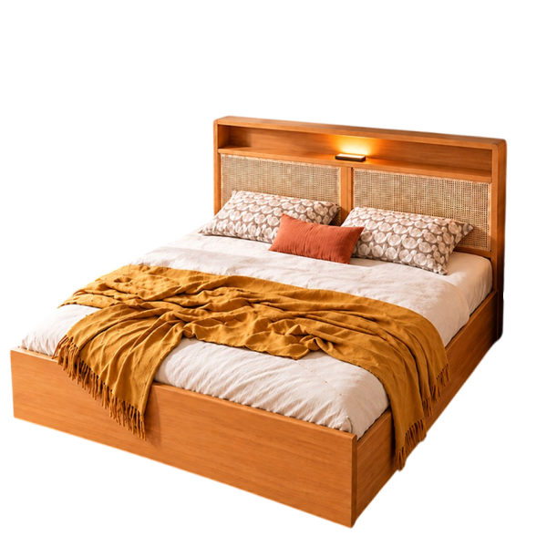 Giường Gỗ Công Nghiệp Kết Hợp Lưới Mây GH-11075 - Lọt đệm 1m8 - GH-11075.3