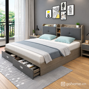 Giường Ngủ Bọc Nệm Có Kệ Đầu Giường Và Ngăn Kéo GH-11066 - ảnh chi tiết 5