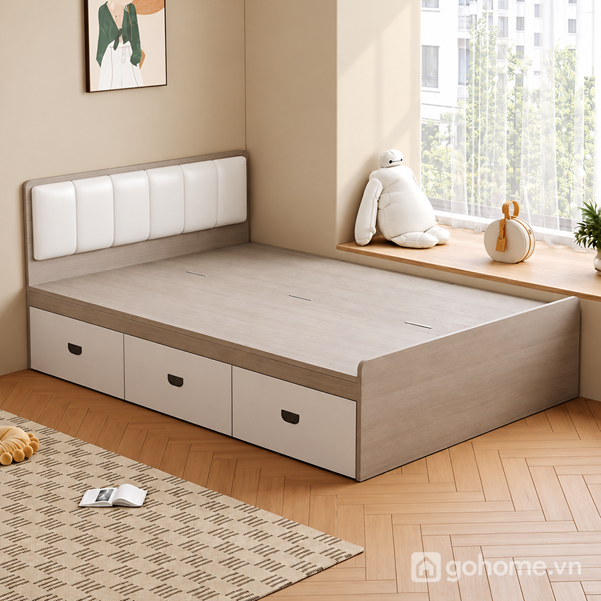Giường ngủ đầu giường bọc đệm tích hợp hộc kéo tiện dụng