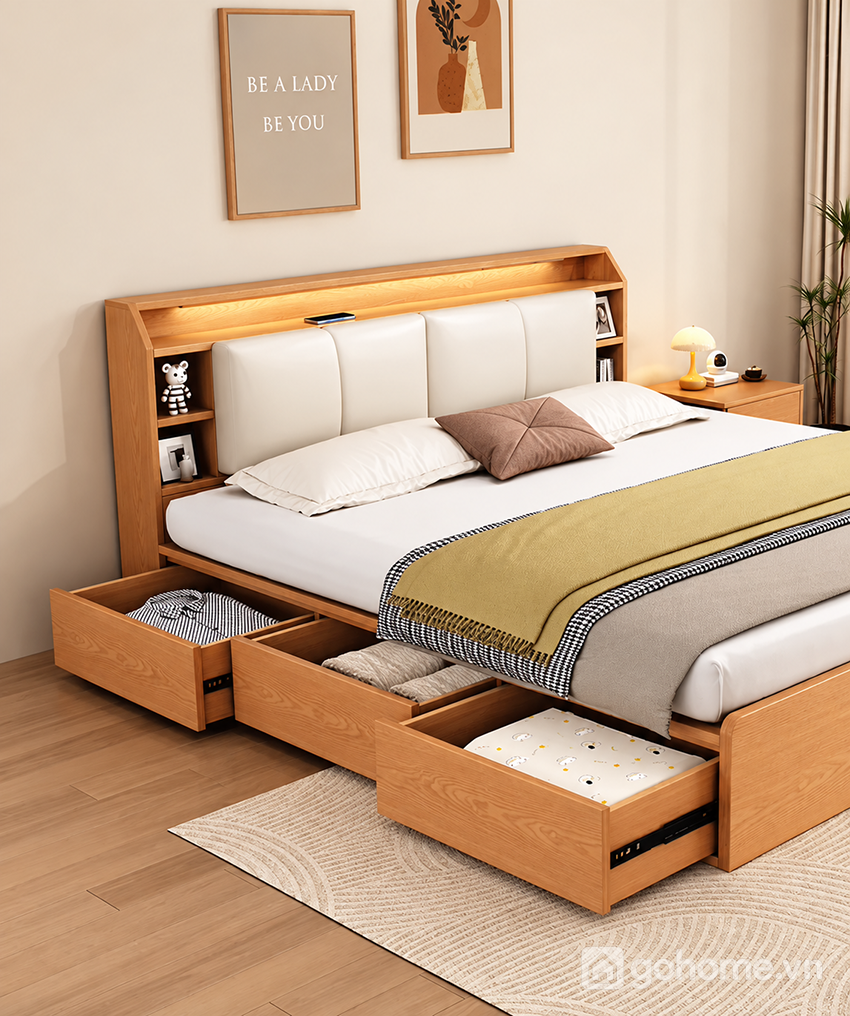 Giường Ngủ Đầu Giường Liền Kệ Phong Cách Hiện Đại GH-11071 - ảnh chi tiết 5