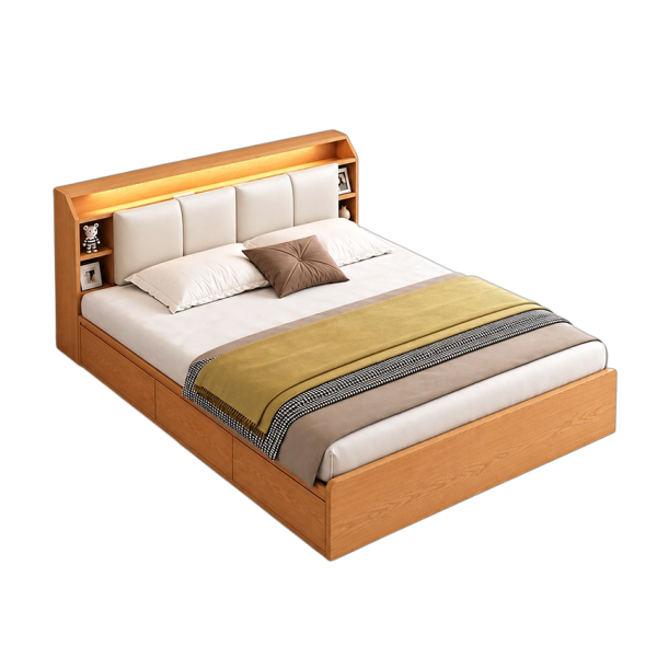 Giường Ngủ Đầu Giường Liền Kệ Phong Cách Hiện Đại GH-11071 - Lọt đệm 1m8 - GH-11071.2