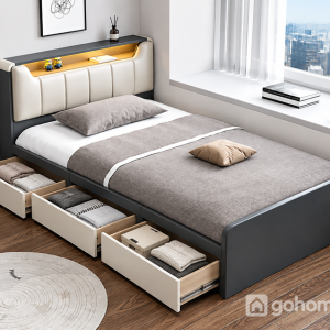 Hộc lưu trữ dưới gầm giúp phòng ngủ gọn hơn