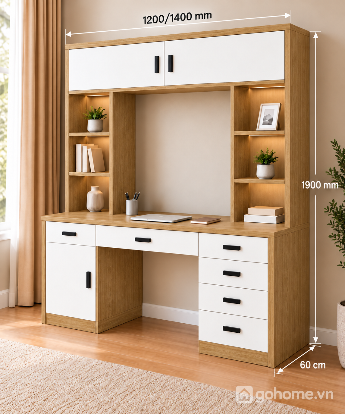 Kích thước chi tiết Bàn Học Đa Năng Nhiều Khoang Lưu Trữ GH-72059