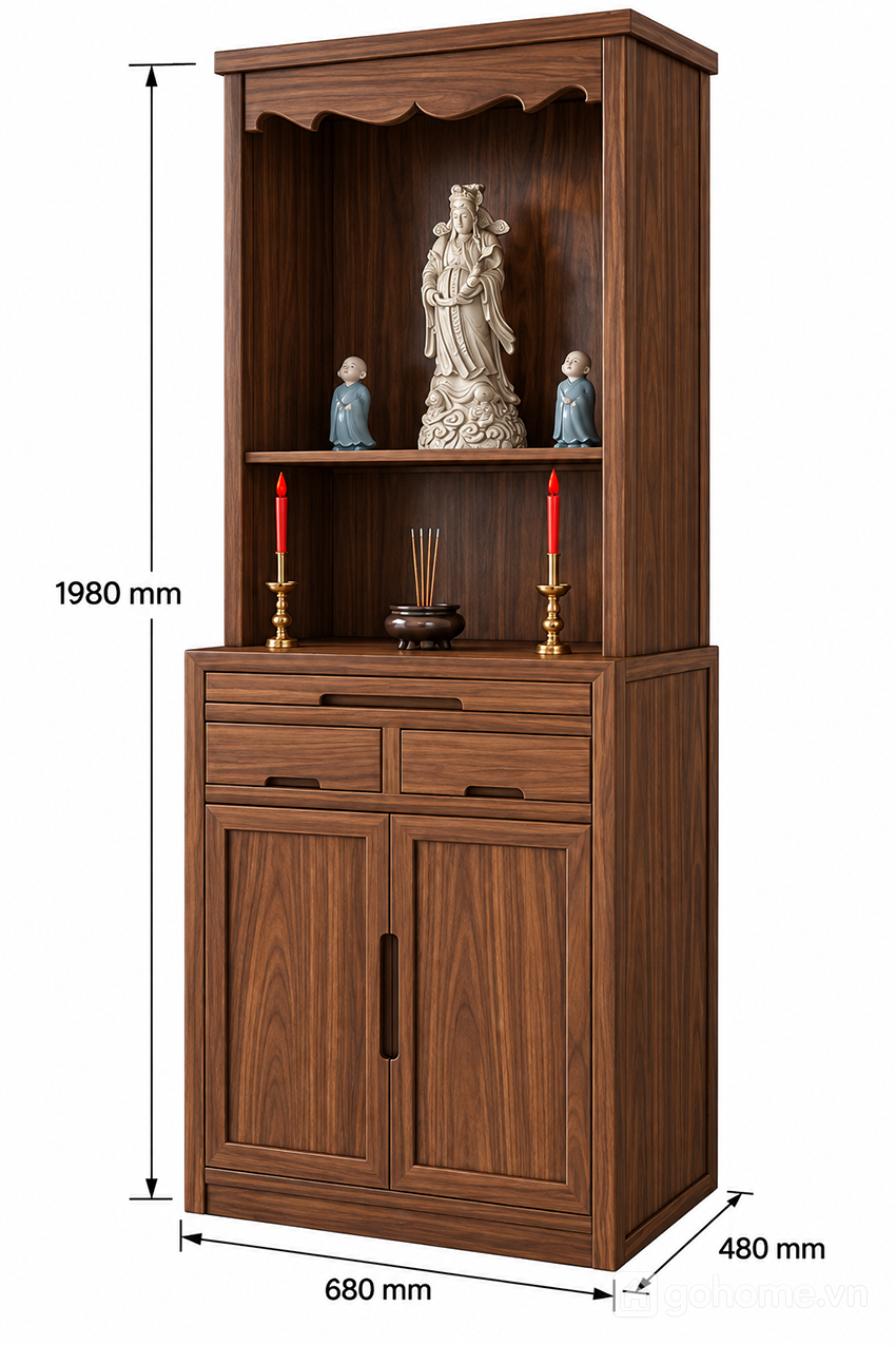 Kích thước chi tiết Tủ Thờ Đứng Dáng Cao Nhỏ Gọn Cho Chung Cư GH-91087 2
