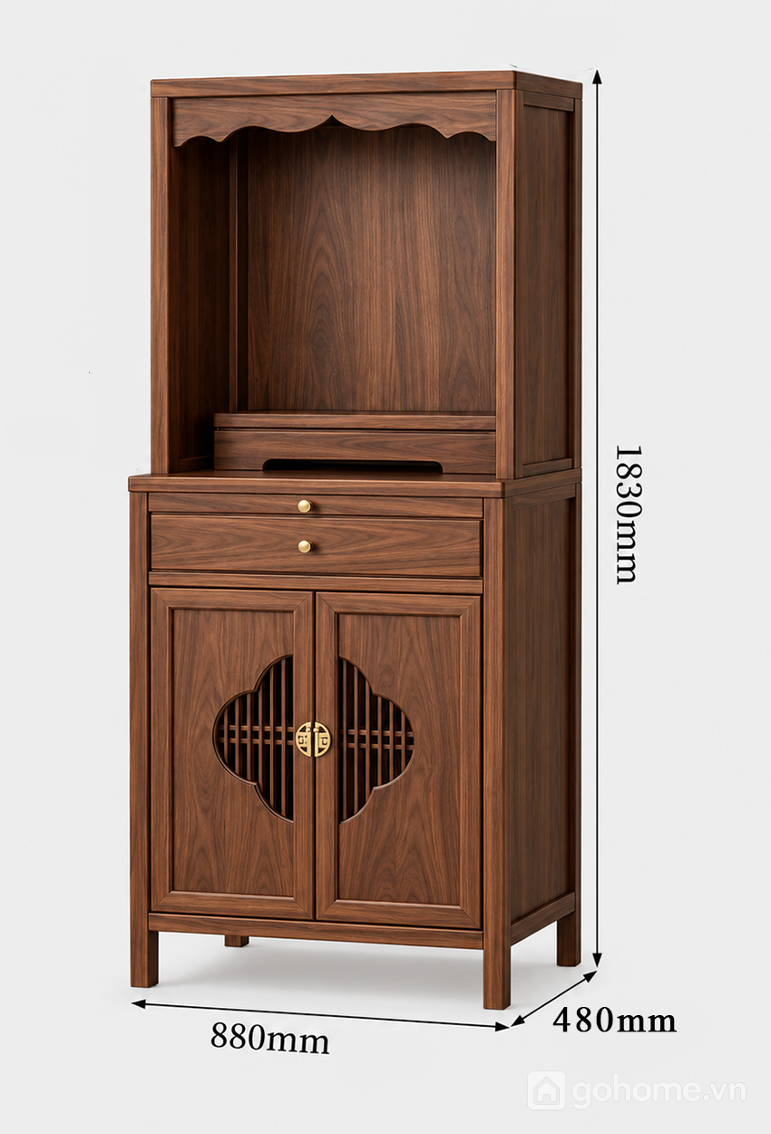 Kích thước chi tiết Tủ Thờ Gỗ Tự Nhiên Kết Hợp Ngăn Kéo Và Tủ Lưu Trữ GH-91086 2