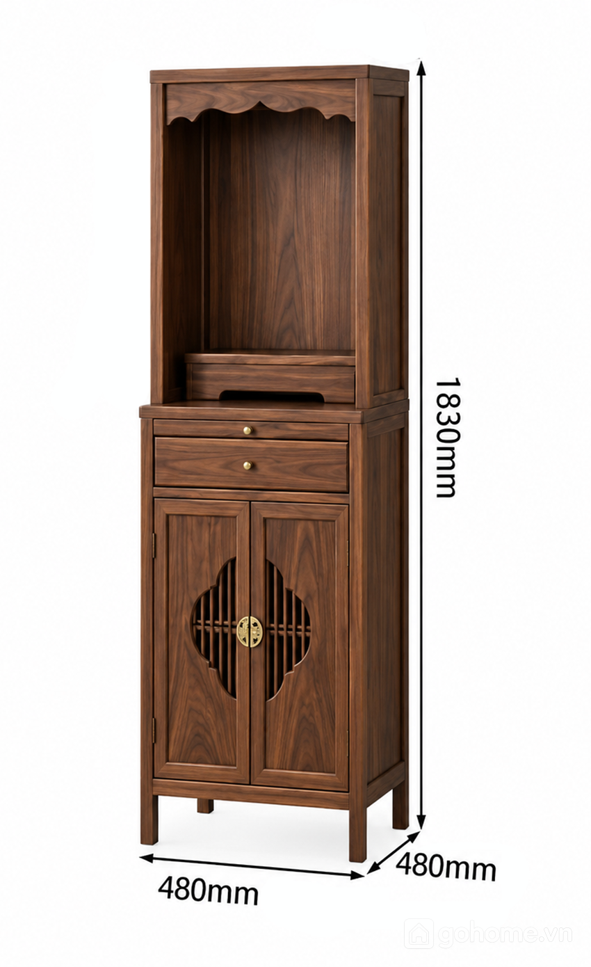 Kích thước chi tiết Tủ Thờ Gỗ Tự Nhiên Kết Hợp Ngăn Kéo Và Tủ Lưu Trữ GH-91086
