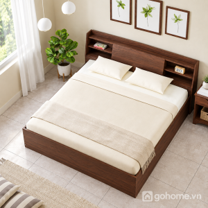 Thiết kế đầu giường liền kệ hiện đại, gọn mắt